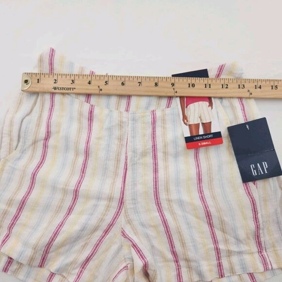Gap Linen Shorts Womens Size XS Striped Yellow Pink High Rise - Picture 8 of 8